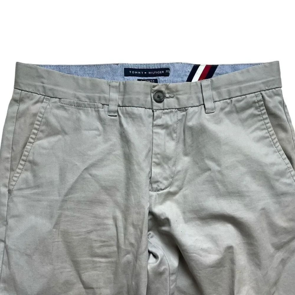 Mens Tommy Hilfiger Custom Fit Chino Khaki Flat Front Pants - Sz 30 x 32